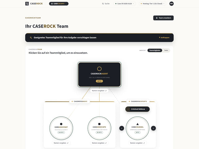 CASEROCKTEAM: Teamübersicht mit CASEASSISTANT, CASEASSOCIATE und CASECOUNSEL